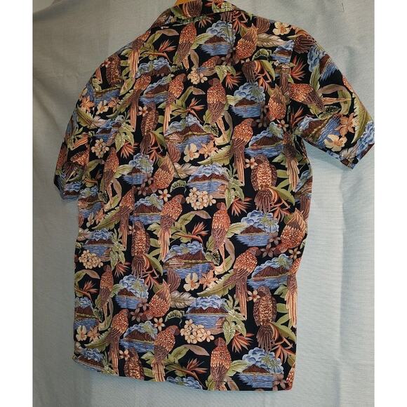 High Surf Island Men's Hawaiian Shirt Black W/Birds & Flowers Size Medium - Picture 2 of 8